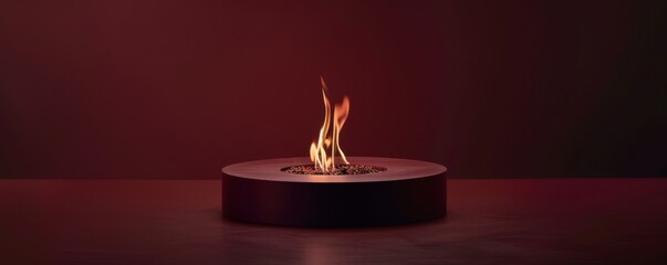 Contemporary Flame Art on Dark Red Pedestal, Modern Aesthetic in Home Furnishing