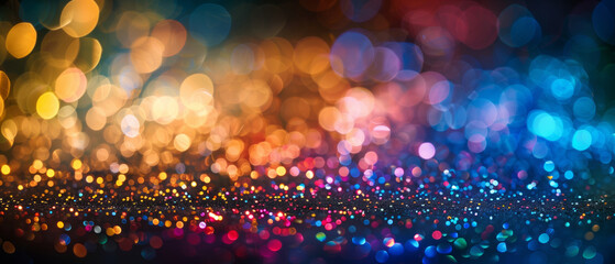 Sparkling rainbow glitter scattered on a dark background , abstract wallpaper