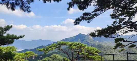summer view of peak and rock at Sapaesan Mountain, South Korea. hiking. Korean mountain scenery.