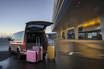 Minivan with suitcases and luggage in the background, airport shuttle service