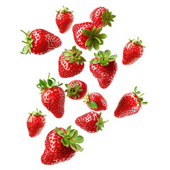 Falling strawberries on white background,png