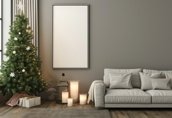 Living Room Interior with a Frame Poster Mockup Design 3D Render 3D Illustration with ISO