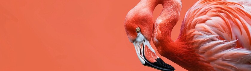 Illustrate a high-angle view of a flamingo with intricate digital detailing, showcasing its delicate feathers and slender legs in a photorealistic style that pops off the screen, perfect for a modern