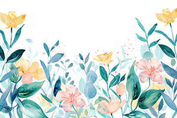 Obraz premium A watercolor spring banner with vibrant flowers and soft pastel colors, perfect for seasonal celebration invitations or greeting cards.