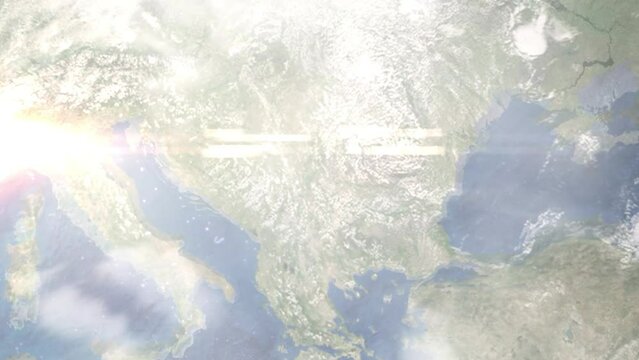 Zoom in from space and focus on Zajecar, Serbia. 3D Animation. Background for travel intro. Elements of this image furnished by NASA	