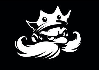 Fototapeta premium Moustache king in crown. Black and white logotype. king character face. vector logotype.