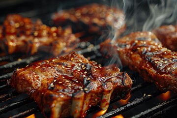 Barbecue meat on the grill