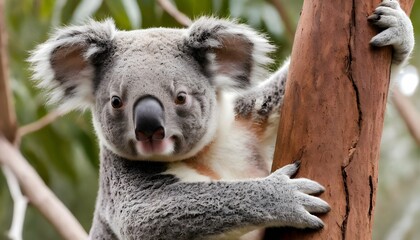 A Koala With Its Arms Wrapped Around A Tree Branch