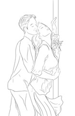 sketch of a couple making out affectionately, on a white background