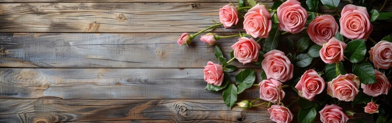 Happy Mother's Day Calligraphy with Pink Roses on Rustic Wood Background