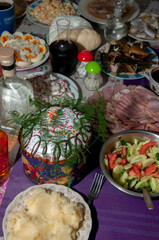 delicious Easter and a feast table of Orthodox Christians and Catholics