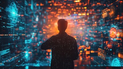 Businessman looks at graphs and charts showing market growth trends. Leverage this valuable information to inform strategic decisions and capitalize on emerging opportunities.