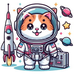 Astronaut cat vector in white background 