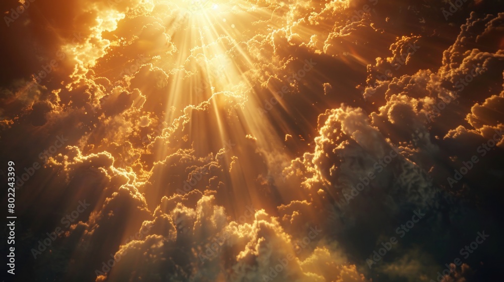 Wall mural heavenly illumination: god's love and grace shining through in beams of light, symbolizing divine pr