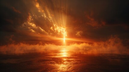 Heavenly Illumination: Cross-shaped Light Beams of God's Love and Grace Blessing the World with Divine Presence and Spiritual Truth