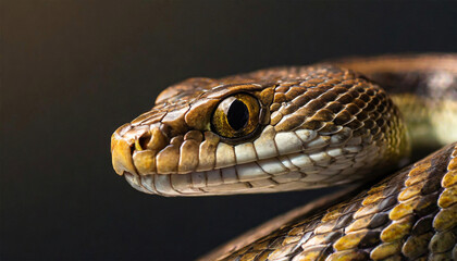 Obraz premium Head profile of a snake isolated on a black background.