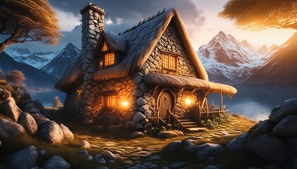 beautiful cozy fantasy stone cottage with great light, also a witch house an hallowing season