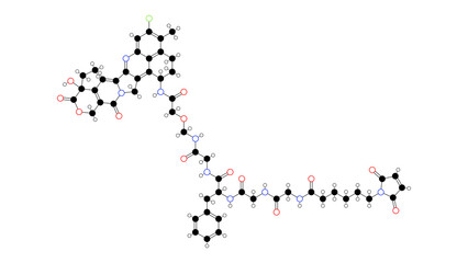 deruxtecan molecule, structural chemical formula, ball-and-stick model, isolated image topoisomerase i inhibitor