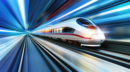 High Speed Train Speeding Through Tunnel