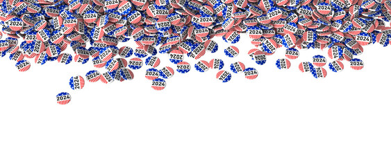Election 2024 us pins scattered on white background