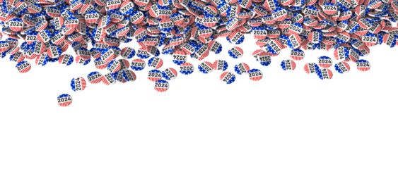 Election 2024 us pins scattered on white background