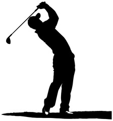 silhouette of golfer swinging a golf club, isolated 