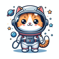 Astronaut cat vector in white background 
