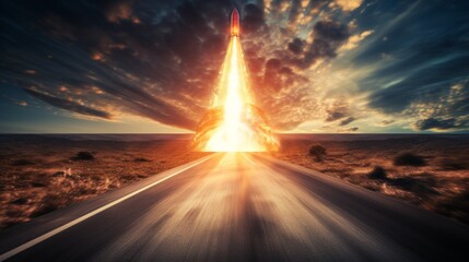 Entrepreneur launching rocket for business growth and success in startup concept