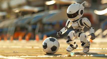 Robot Kicking Soccer Ball on Ground
