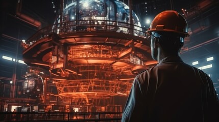 Electrical engineer inspects advanced high voltage equipment at modern substation