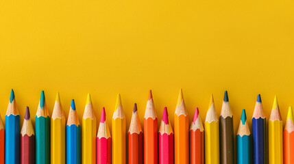 Different colorful pencils on yellow background - Powered by Adobe