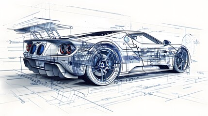 Technical drawing about supercar system with legend high resolution blueprint. AI Generative - obrazy, fototapety, plakaty