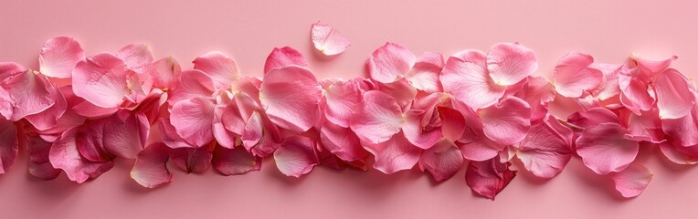 Romantic Floral Composition: Rose Petals on Pastel Pink Background for Valentine's Day, Mother's Day, and Women's Day - Flat Lay with Copy Space