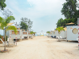 Campervan resort on the beach in the sea
