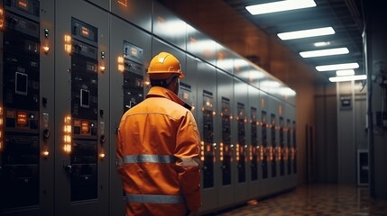 High voltage equipment inspection by substation engineer for maintenance and safety assessment