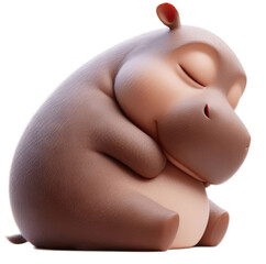 Hippo, hippopotamus,  baby elephant, Isolated on transparent background,  3D illustrations, sleeping hippo illustrations