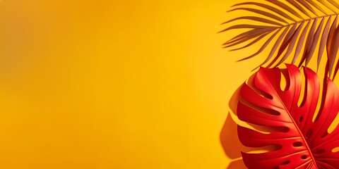 palm leaves with shadows on orange background