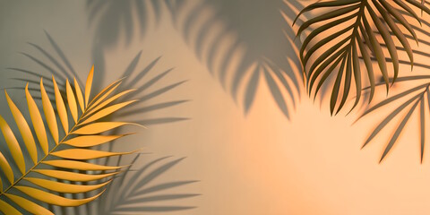 Naklejka premium palm leaves with shadows ,sunset background