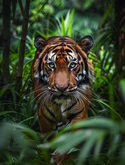 Fototapeta premium tiger running in the jungle