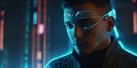 Portrait of a sci-fi man with futuristic glasses created using Generative AI technology