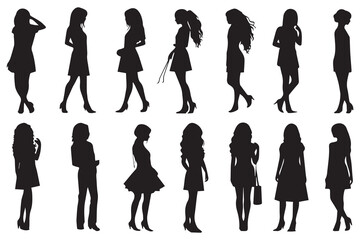 Set beautiful fashion girl silhouette on a white background vector