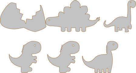 Detailed vector sketch cartoon dinosaur silhouette design illustration