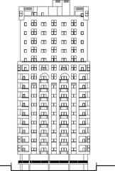 Detailed vector sketch drawing illustration architectural engineering design building hotel apartment skyscraper
