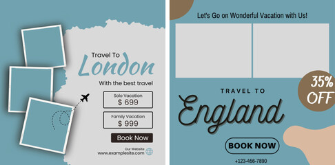 Creative Travel social media post design, holiday vacation square post template, tour online post vector, happy journey carousel