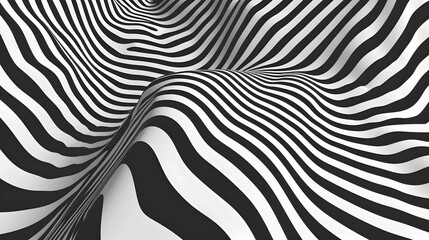 Monochrome wavy line background. Optical (Op Art) illusion of waves of black and white lines background. Generative AI.