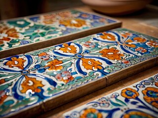 This ethnic folk ceramic tile with a beautiful floral ornament. Traditional decor of Portugal and Spain. Mediterranean porcelain pottery