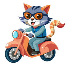 cool cat on a motorbike, leaning back against the seat with one paw on the throttle and a nonchalant gaze as it speeds down the road