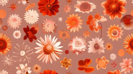 Vibrant and Lush Floral Background with Colorful Blooming Flowers in Warm Tones