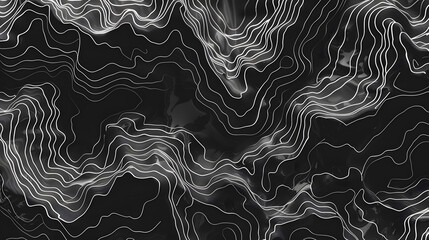 Abstract black and white wavy topography map background. Generative AI.