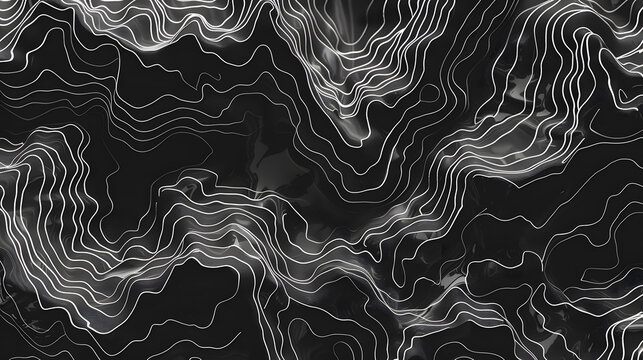 Abstract black and white wavy topography map background. Generative AI.